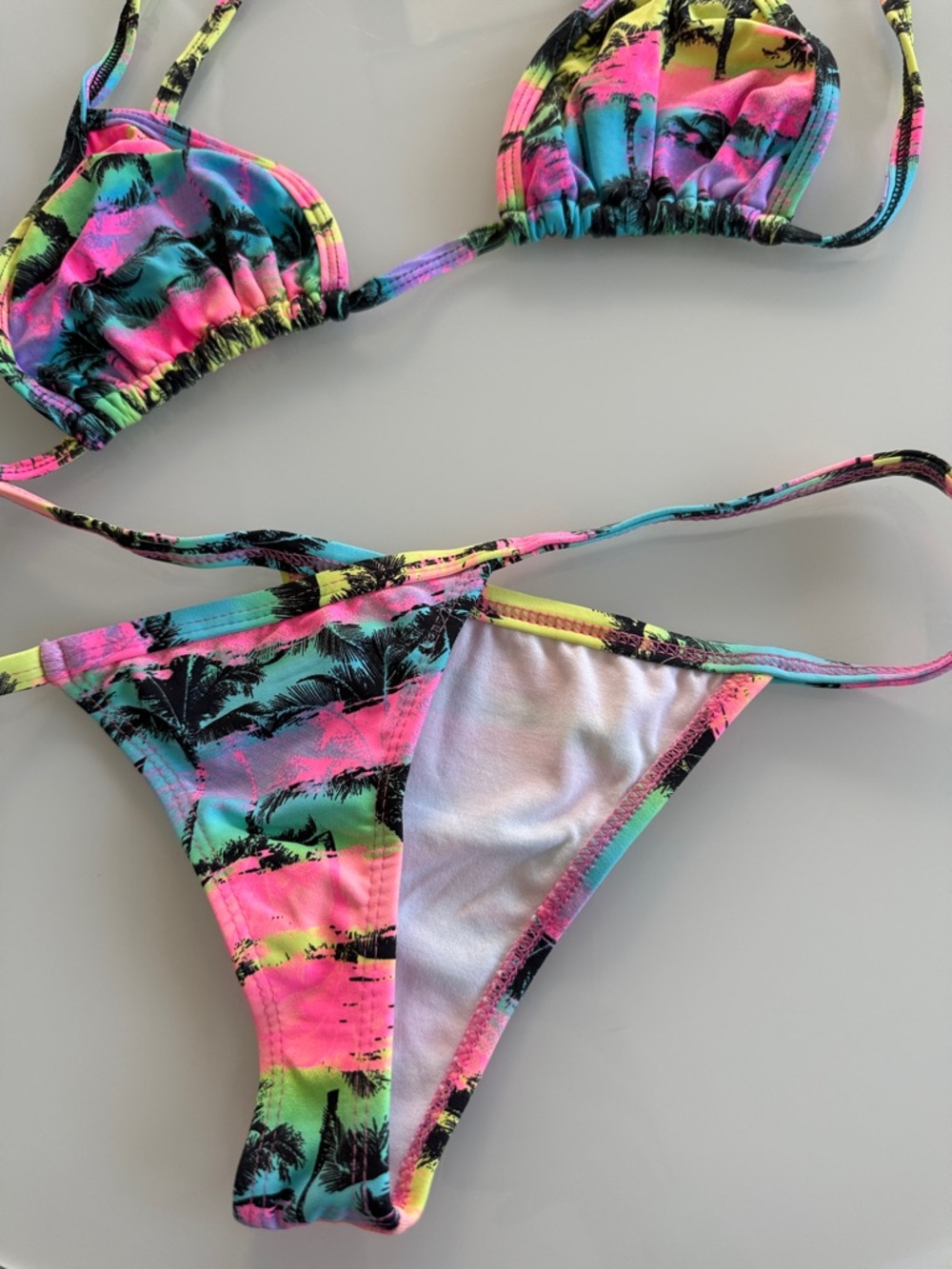 Tropical Neon Palm Tie Bikini Set - Pink, Blue & Yellow - Picture 3 of 3